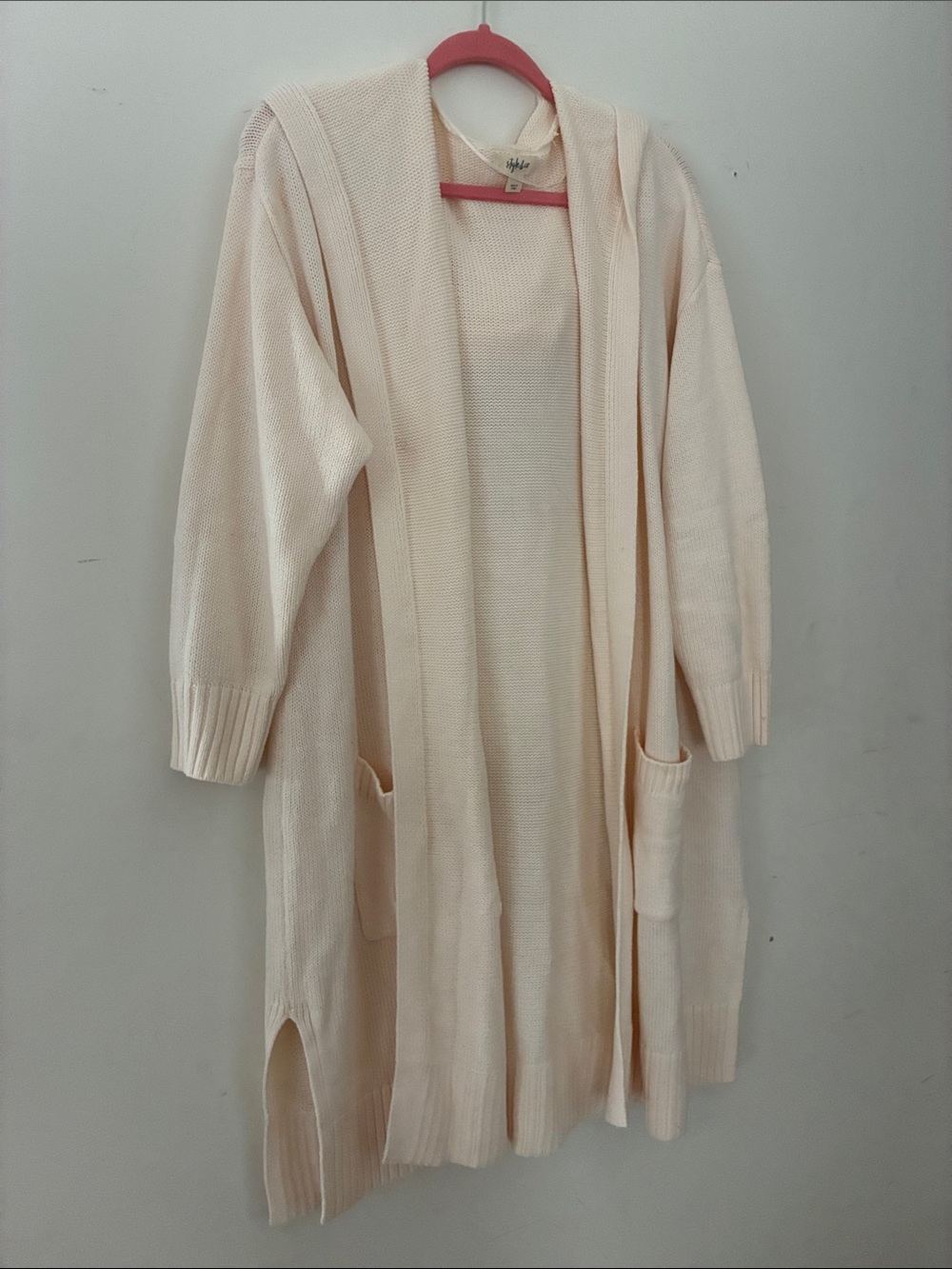 Style & Co. Light Cream Open-Front Long Knit Cardigan